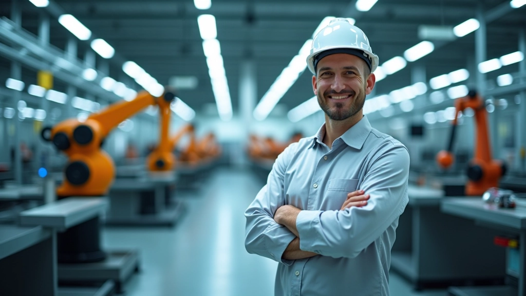 Automatizovaná výrobní linka s roboty v moderní továrně