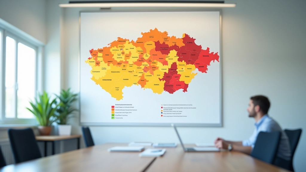 Mapa České republiky s vyznačením regionálních rozdílů v zaměstnanosti barevným kódováním