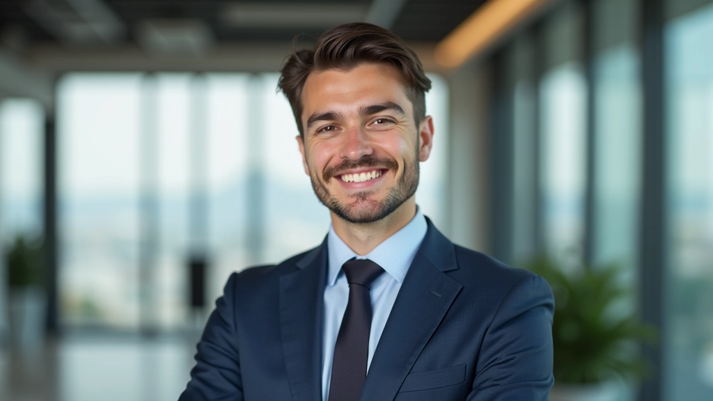 Mladý profesionál v moderní kancelářské budově, představující příležitosti v metropolitních oblastech