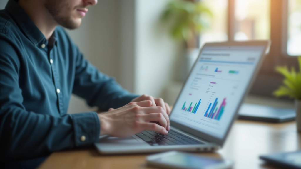 Mladý člověk s notebookem a grafy