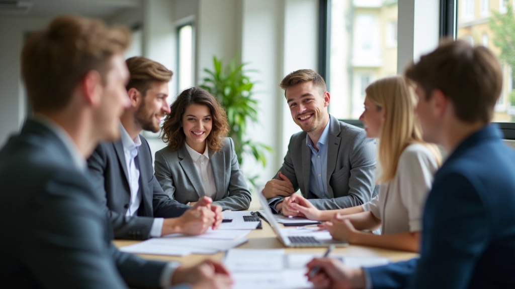 Skupinka mladých lidí v moderní kanceláři diskutující o příležitostech na trhu práce